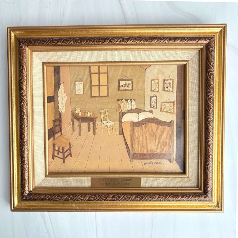 David Elwyn Jones Van Gogh's Bedroom Bark Art Framed Wood Veneer Mixed Media